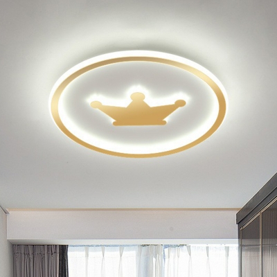 Acrylic Circle and Crown Flush Mount Lamp Kids Style LED Flush Mount Ceiling Fixture