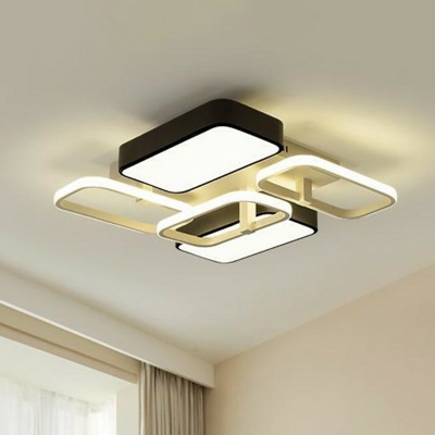 Contemporary LED Ceiling Flush Light Black-White Geometric Flush Mount with Acrylic Shade