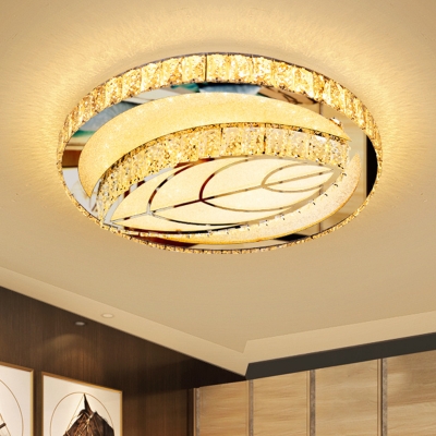 Contemporary LED Ceiling Lighting Stainless Steel Geometrical Flushmount Light with Crystal Shade