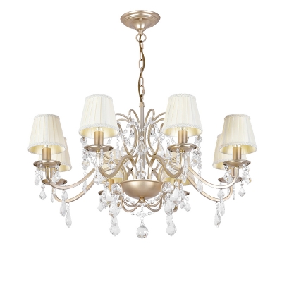 Country Style Candelabra Chandelier Clear Crystal Hanging Ceiling Light in Gold for Dining Room