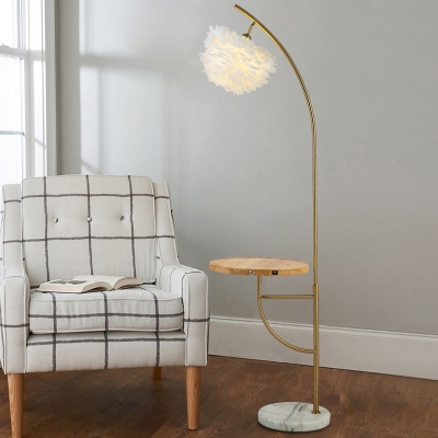 Feather Rose Shaped Floor Light Nordic Single Gold Standing Lamp with Wooden Tray