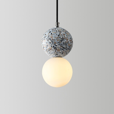 Gourd Shaped Terrazzo Ceiling Pendant Nordic 1-Bulb Suspension Light with Hand-Blown Glass Shade