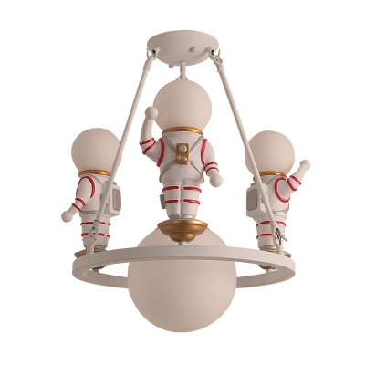 Hand-Worked Astronaut Chandelier Kids Resin 4-Bulb White Pendant Lighting with Ball Acrylic Shade