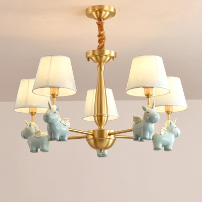 Kids Unicorn Chandelier Resin Baby Room Ceiling Pendant Light with Cone Fabric Shade