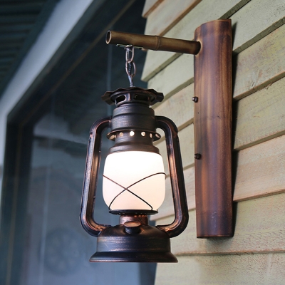Lantern Balcony Wall Lighting Restoration Wooden 1-Light Bronze Sconce Light Fixture