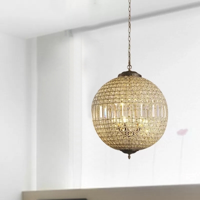 Modern Globe Hanging Light Crystal 1/3 Lights Living Room Chandelier Lighting Fixture in Brass