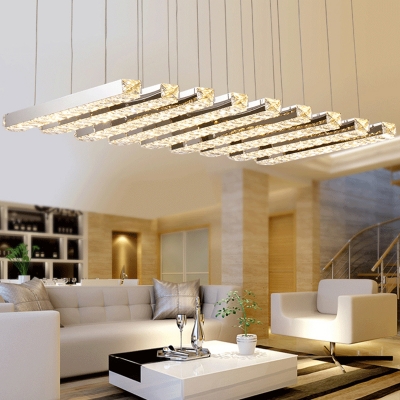 Parallel Crystal Pole Chandelier Novelty Simple Stainless Steel LED Ceiling Pendant Light