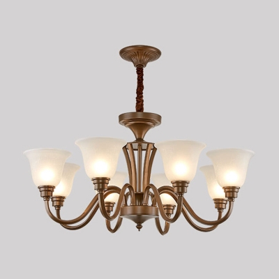 Rustic Bell Shade Suspension Light Frosted Glass Chandelier Light for Dining Room