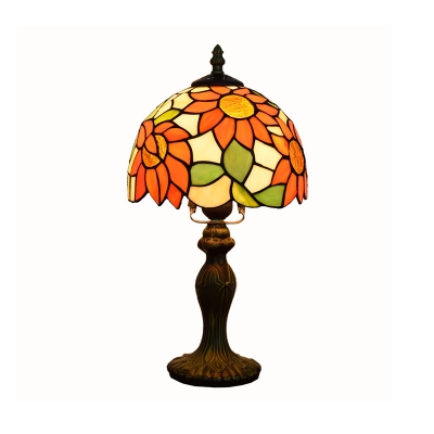 Sunflower Patterned Glass Orange Night Light Hemispherical 1-Light Tiffany Table Lamp