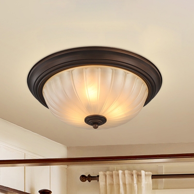 Traditional Bowl Flush Mount Etched Ribbed Glass Flushmount Ceiling Light for Living Room