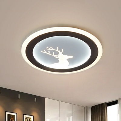 White Disc Shaped Flush Mount Fixture Modern LED Acrylic Ceiling Light with Landscape Pattern