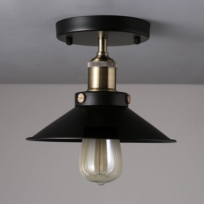 1 Head Semi Flush Industrial Umbrella Metallic Flush Ceiling Light Fixture in Black