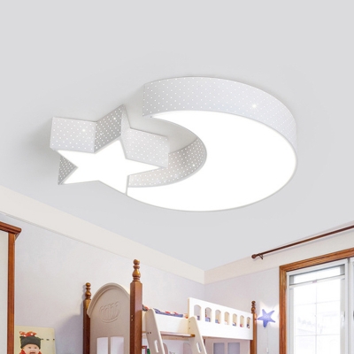 Acrylic Crescent and Star Flush Light Kids LED Flush Mount Ceiling Light Fixture for Bedroom