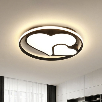 Acrylic Loving Heart LED Flush Mount Modernist Black Ceiling Light with Halo Ring