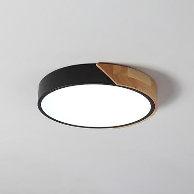 Acrylic Round Flush Light Minimalist Black and Wood Flushmount Ceiling Lamp for Bedroom