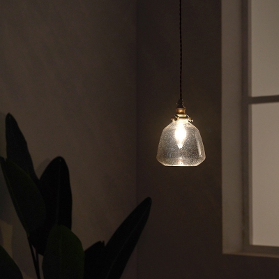 Bell Shaped Glass Pendant Light Fixture Industrial Single Dining Room Suspension Lighting