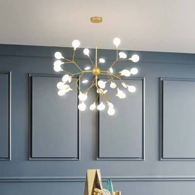 Branched Firefly Chandelier Pendant Light Simplistic Acrylic Living Room LED Hanging Light in Gold