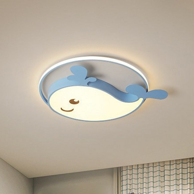 Cartoon Whale Shaped LED Flush Lamp Acrylic Baby Room Ceiling Mount Light Fixture