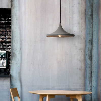 Cement Trumpet Flared Shaped Pendant Lighting Industrial 1-Light Restaurant Ceiling Lamp in Grey
