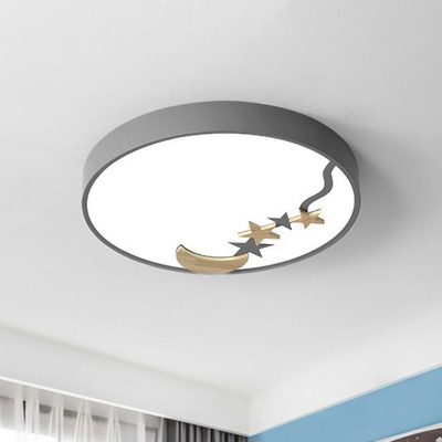 Circle Flushmount Ceiling Lamp Nordic Metal Bedroom LED Flush Light with Carved Moon and Star
