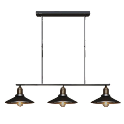 Conical Shade Metal Island Pendant Light Simplicity 3 Heads Restaurant Ceiling Light in Black