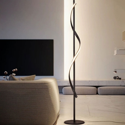 Curved Line Standing Floor Light Modern Metal Living Room LED Floor Lamp in Dark Coffee