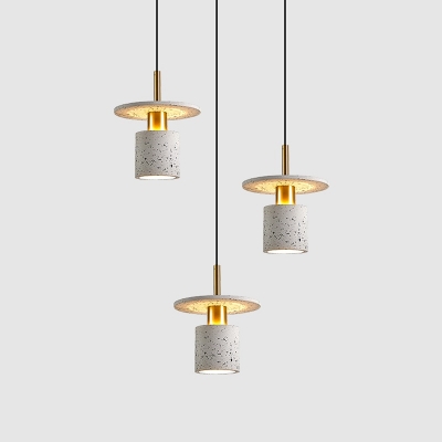 Cylinder and Disc Dining Room Hanging Lamp Terrazzo Single Minimalist Ceiling Lighting