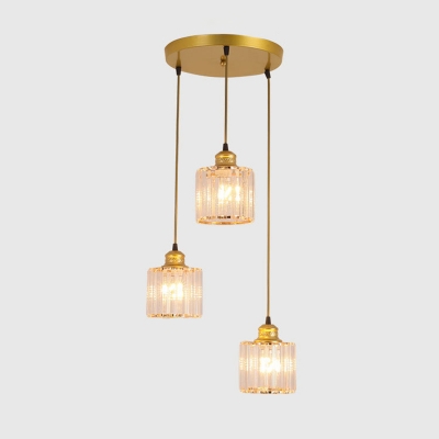 Cylindrical Cluster Pendant Light Postmodern Crystal 3 Heads Gold Ceiling Suspension Lamp