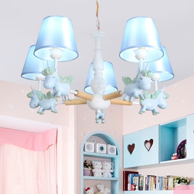 Empire Shade Hanging Chandelier Kids Fabric Ceiling Suspension Lamp with Decorative Horse