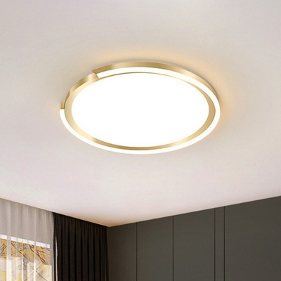 Golden Disk LED Flush Mount Lamp Simplicity Metal Ceiling Light with Acrylic Diffuser