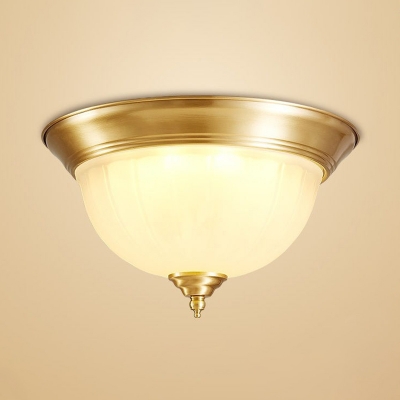 Handblown Glass Inverted Dome Flush Mount Lighting Classic Living Room Flush Mount in Gold