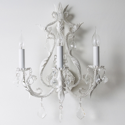 K9 Crystal White Sconce Wall Light Candle 3-Light French Country Wall Mounted Lamp