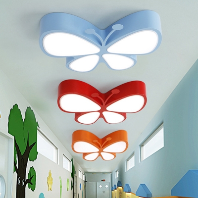 Kindergarten LED Ceiling Lamp Cartoon Flush Mount Light Fixture with Butterfly Acrylic Shade