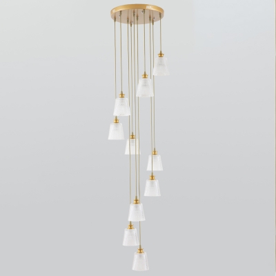 Lattice Glass Tapered Multi Light Chandelier Postmodern 10 Lights Gold Ceiling Pendant Lamp