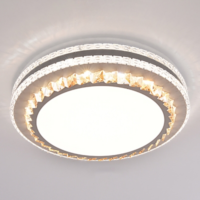 Opulent Inlaid Crystal Drum Ceiling Light Modern Stainless Steel LED Flush Mount Fixture