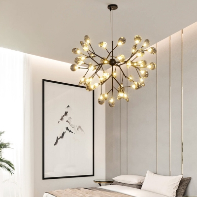 Postmodern Sputnik Firefly Chandelier Light Smoked Glass Living Room LED Ceiling Lighting