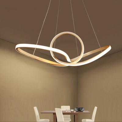 Seamless Curve Aluminum Pendant Lamp Minimalist Golden LED Hanging Chandelier Light