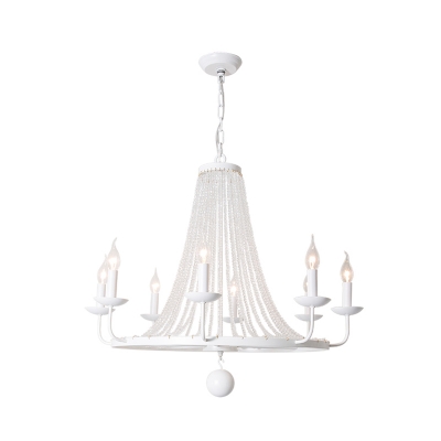 Traditional Candle Pendant Chandelier Metallic Ceiling Hang Lamp with Crystal Strands