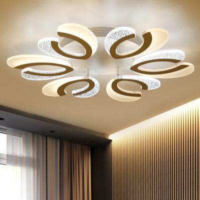 Acrylic Floral Flush Ceiling Light Fixture Modern White LED Semi-Flush Mount for Living Room