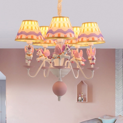 Carousel Design Chandelier Cartoon Resin Kids Room Hanging Light Fixture with Tapered Shade