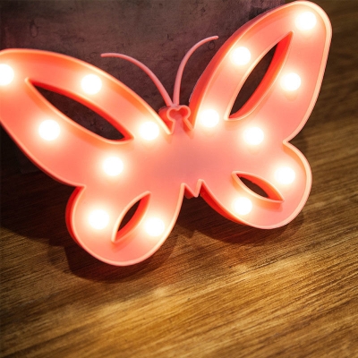 Cartoon Animal LED Night Light Plastic Girls Bedroom Battery Wall Lighting in Pink