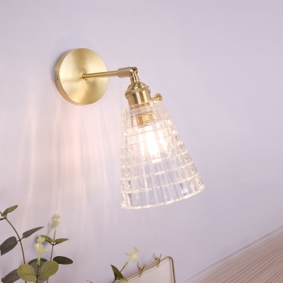 Clear Glass Floral Wall Sconce Light Loft 1 Head Bedroom Wall Light with Adjustable Joint in Brass