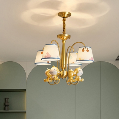 Empire Shade Pendant Lamp Kids Fabric Gold Plated Chandelier with Animal Statuette