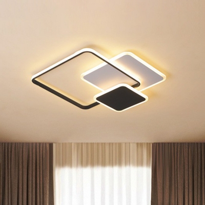 Geometrical Shaped Flush Ceiling Light Modernist Metal Black LED Flushmount Light for Bedroom