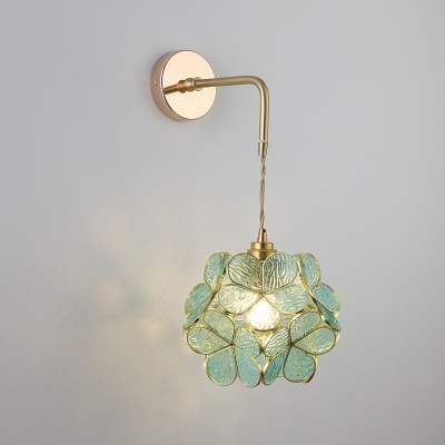 Gold Finish 1-Light Wall Mount Lamp Loft Textured Glass Floral Wall Hanging Light Fixture
