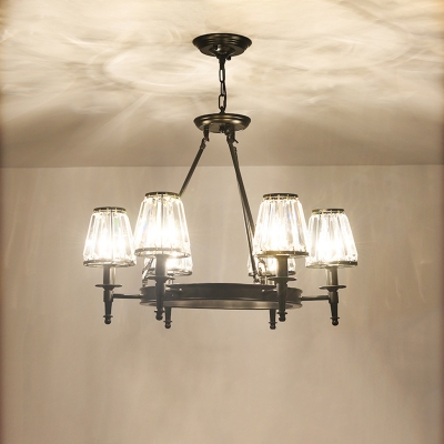 Hanging Chandelier Antiqued Dining Room Ceiling Pendant with Cone Crystal Block Shade