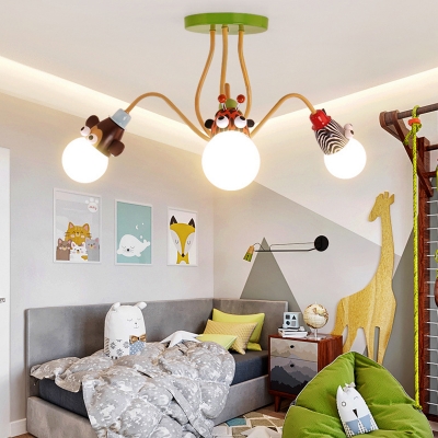 Kids Octopus Design Semi Flush Ceiling Light Metal Childrens Bedroom Flushmount Light in Yellow