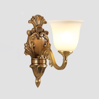 Opal Frosted Glass Wall Lamp Antique Brass Shaded Corridor Wall Sconce Light Fixture