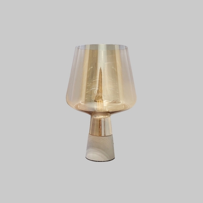 Postmodern Tapered Table Lighting Blown Amber Glass Single Bedroom Night Lamp in Grey