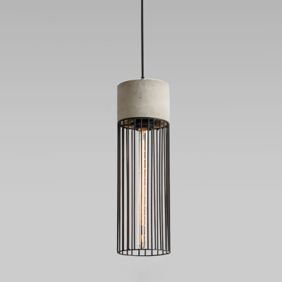 Simplicity Caged Suspension Lighting Metal Single-Bulb Dining Room Pendant Ceiling Light in Grey